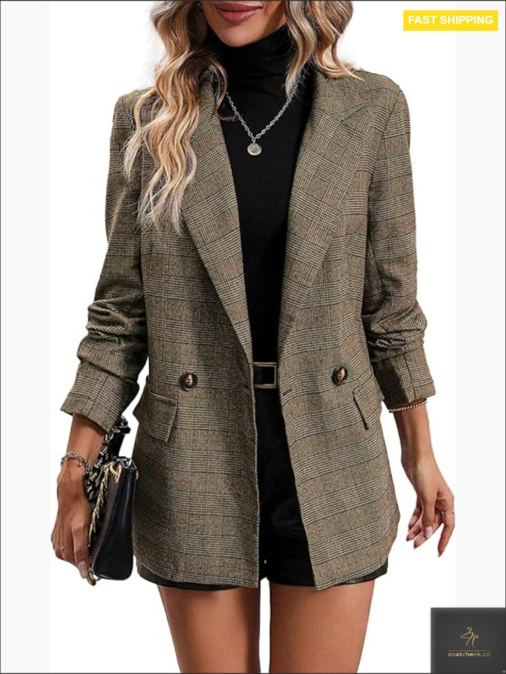 Plaid Houndstooth Blazer Lightweight Lined Button Casual Office Work Jacket